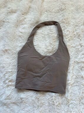 Garage Taupe Halter Crop Workout Top with Built in Cups.